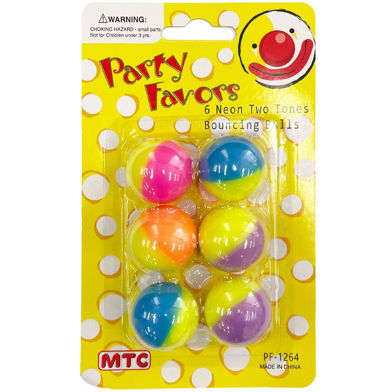 6  Pcs. 1" Bouncing Ball - Neon Two-Tone (24 Packs)