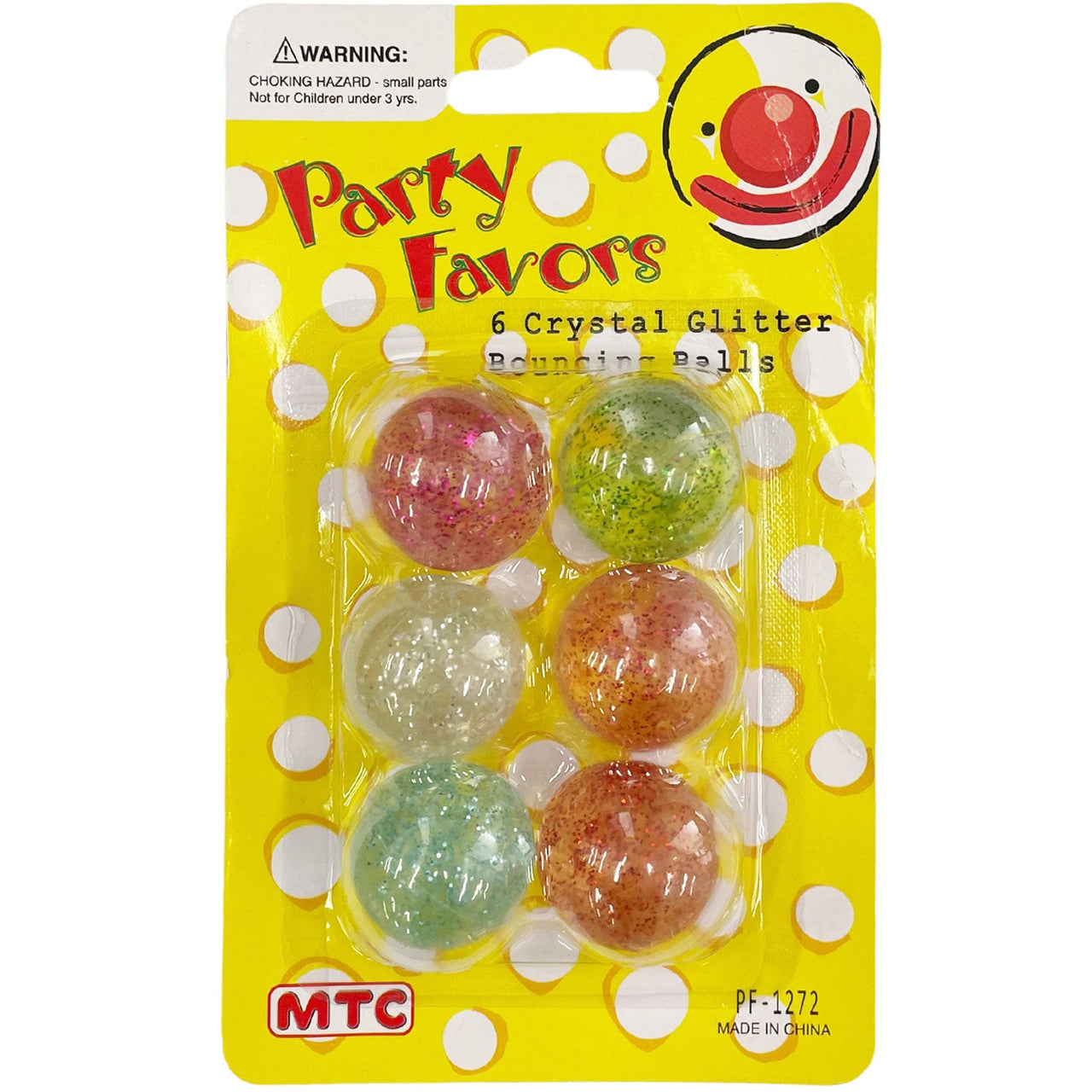 6  Pcs. 1" Bouncing Ball - Crystal Glitter (24 Packs)