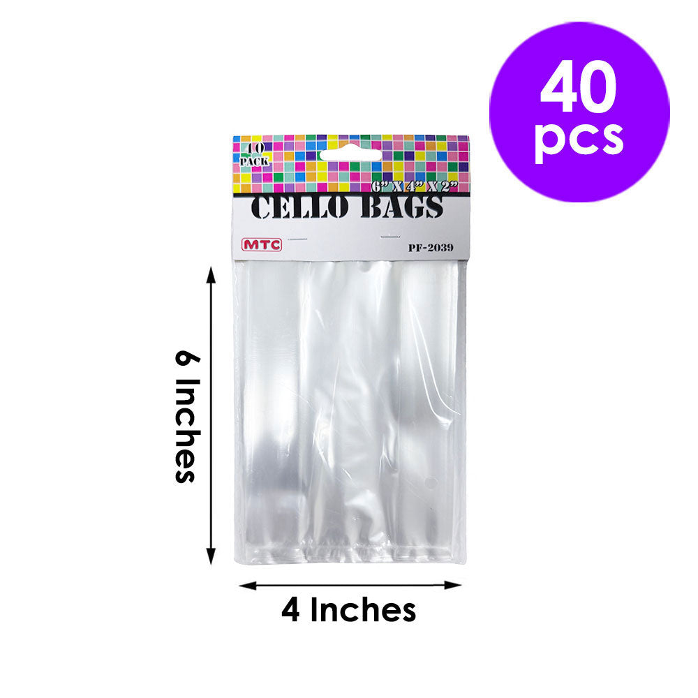 40 Pcs. 6"x4"x2" Clear Cello Bags With Twist Ties (24 Packs)