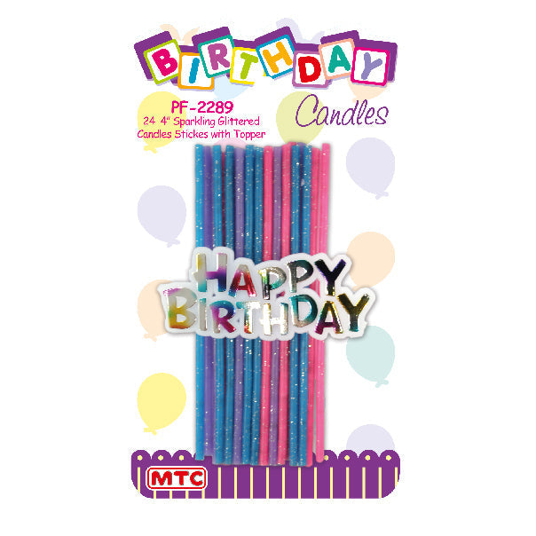 24 Pcs. Sparkling Glittered Candle Sticks & Topper (24 Packs)