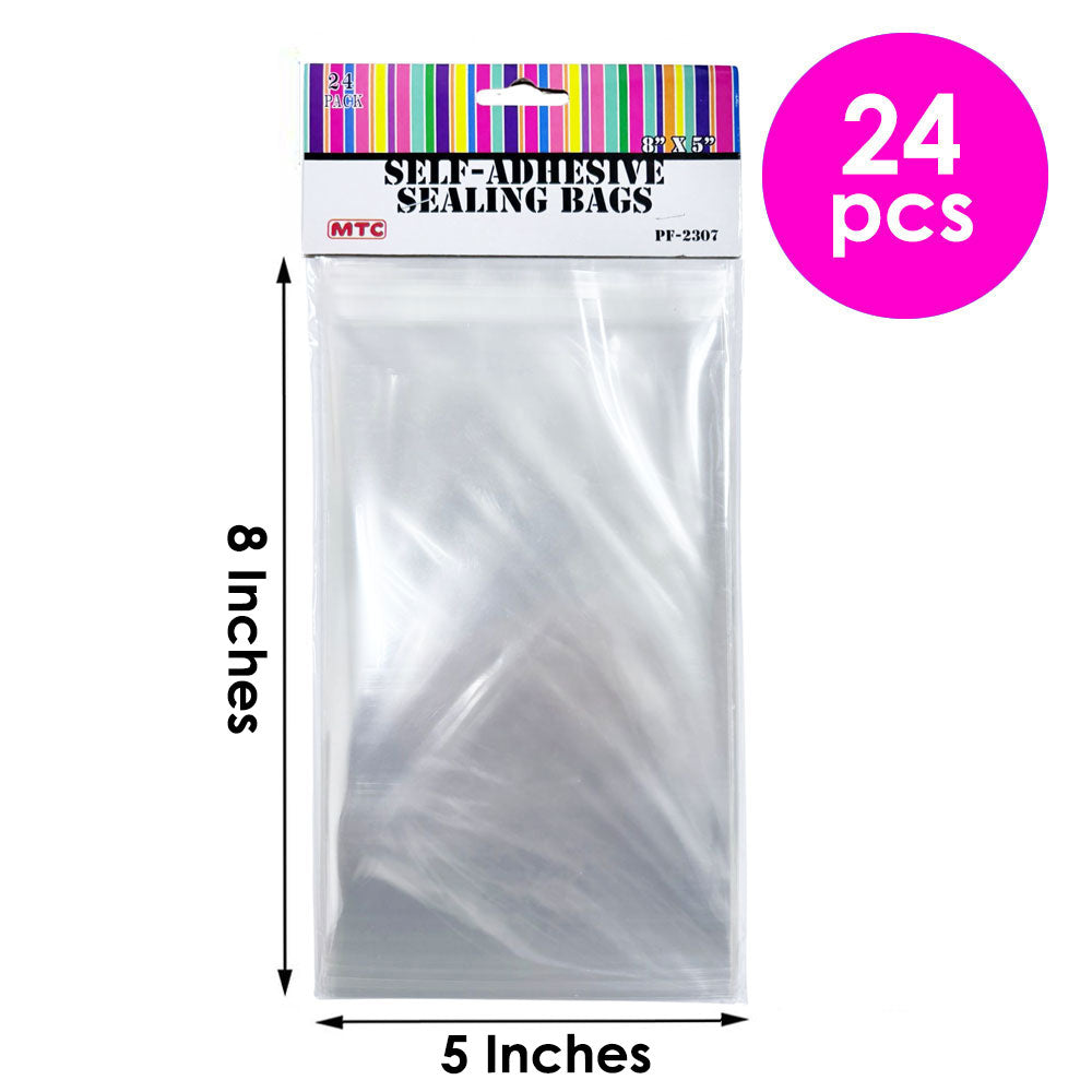 24 Pcs. 8"x5" Clear Self-Adhesive Bags (24 Packs)