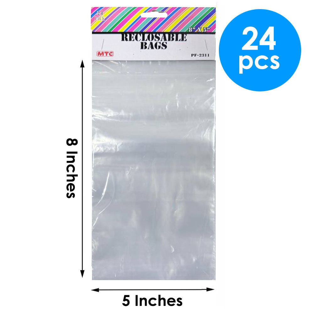 24 Pcs. 8"x5"Clear Reclosable Bags (24 Packs)