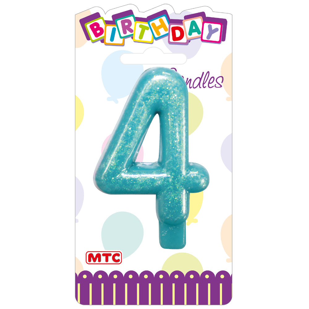 3" Numeral Glittered Candle - #4 (24 Packs)