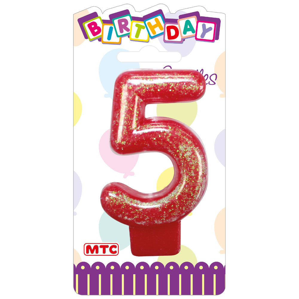 3" Numeral Glittered Candle - #5 (24 Packs)
