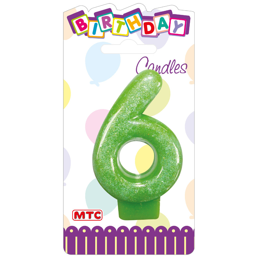 3" Numeral Glittered Candle - #6 (24 Packs)