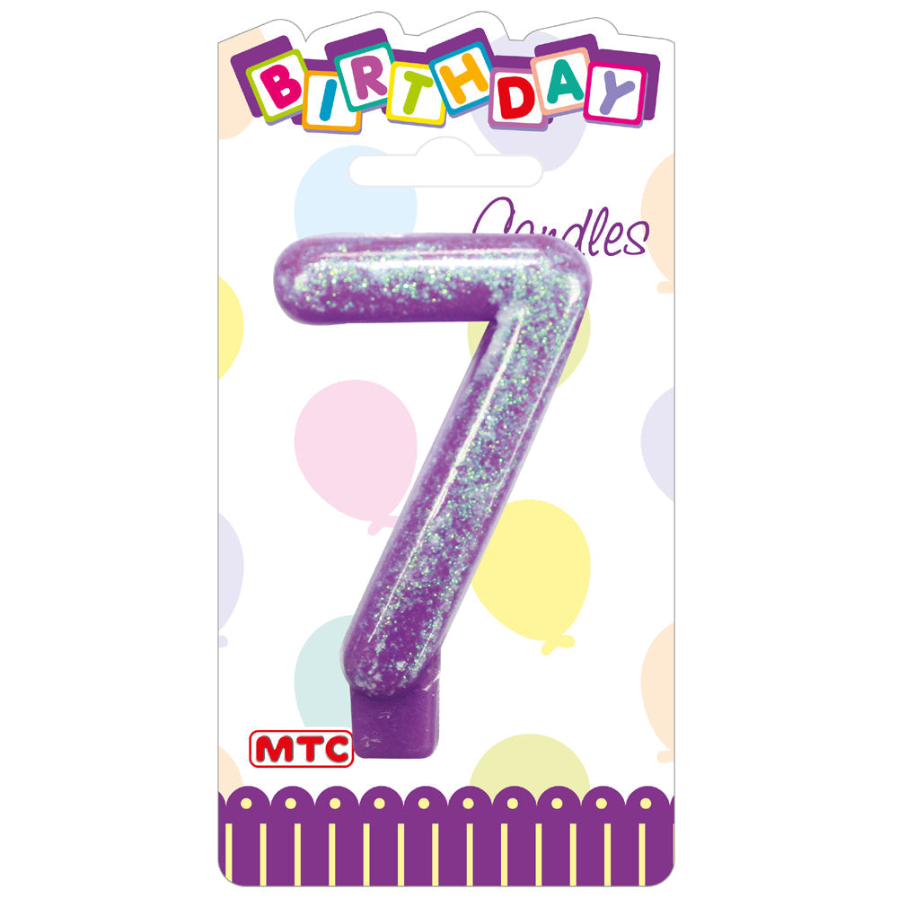 3" Numeral Glittered Candle - #7 (24 Packs)