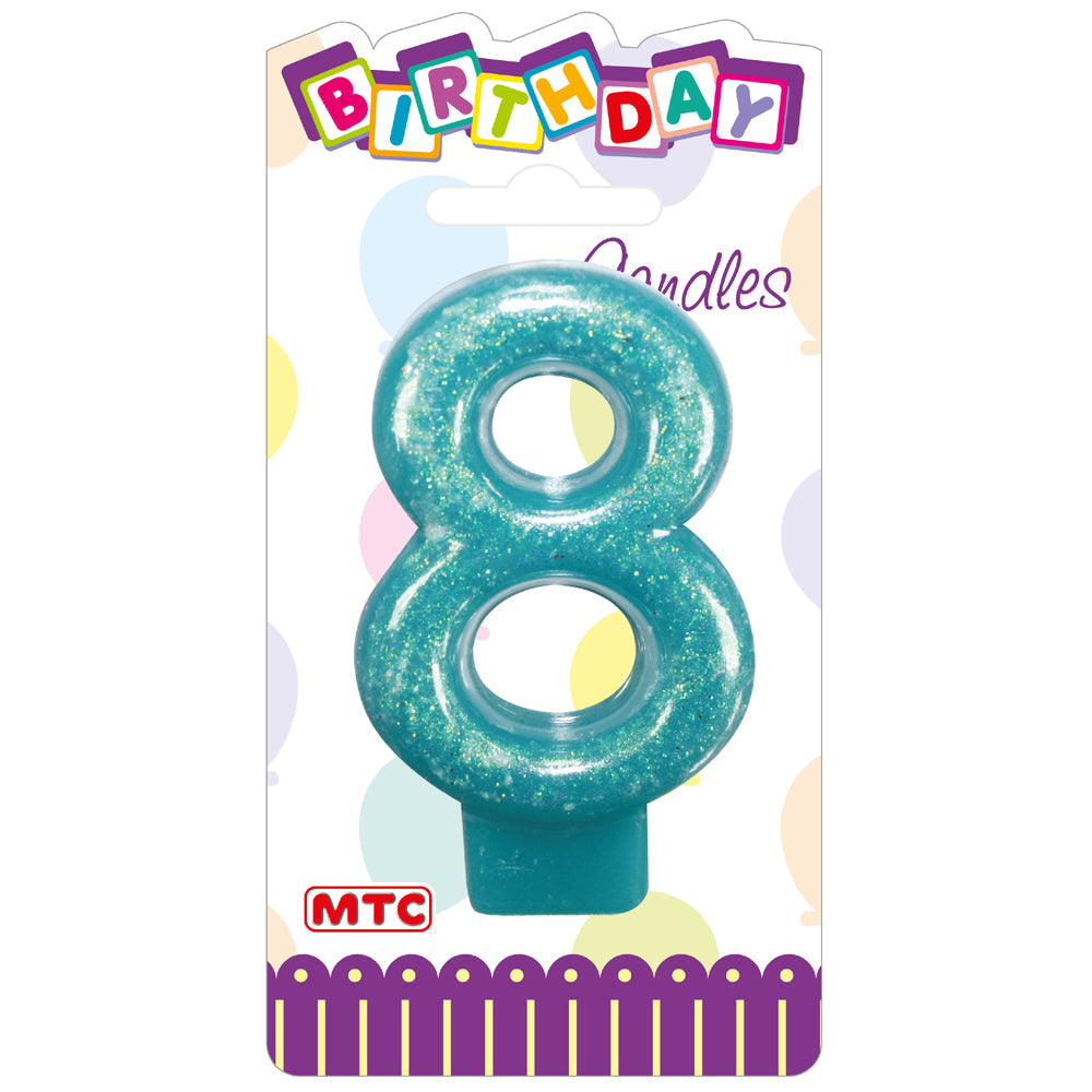 3" Numeral Glittered Candle - #8 (24 Packs)