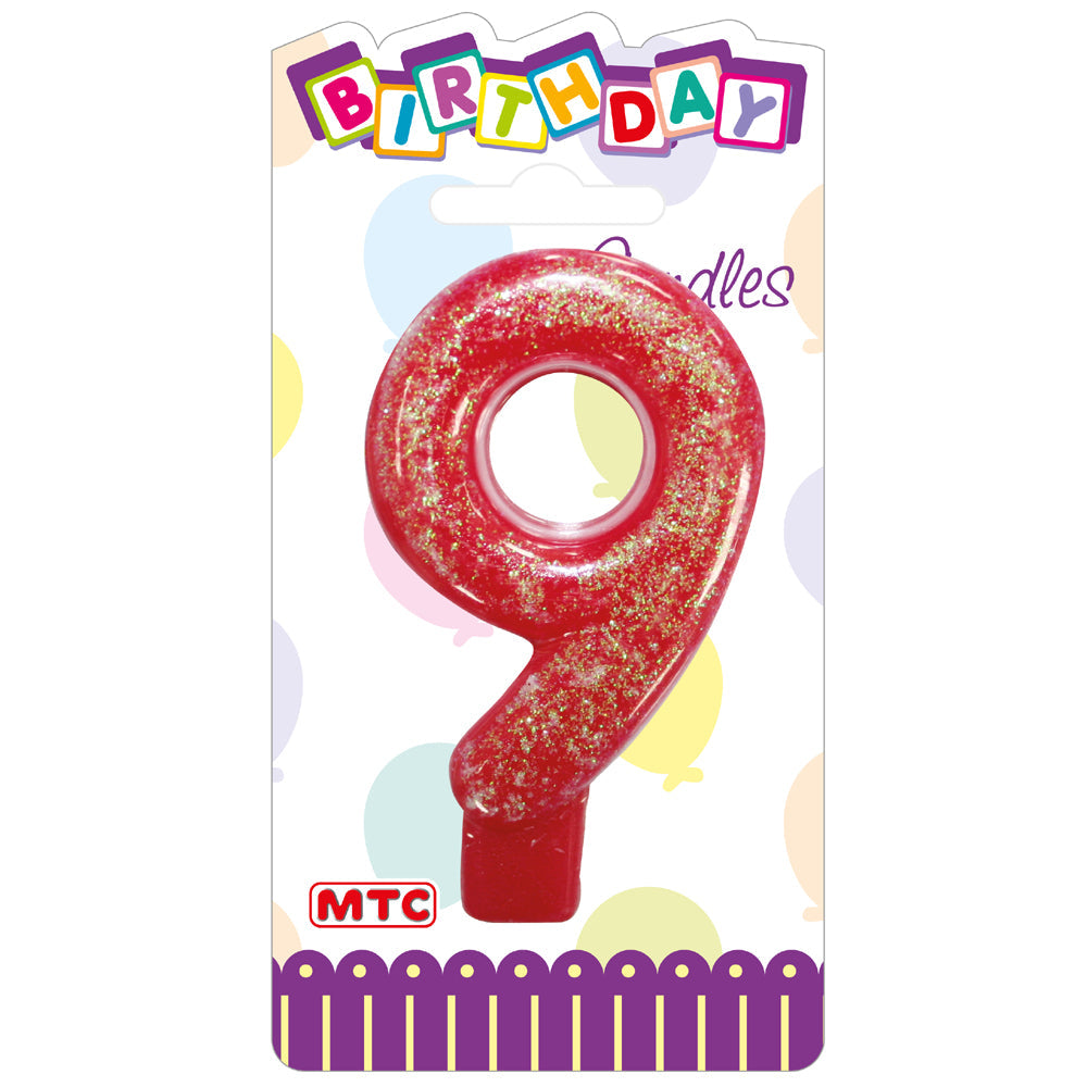 3" Numeral Glittered Candle - #9 (24 Packs)