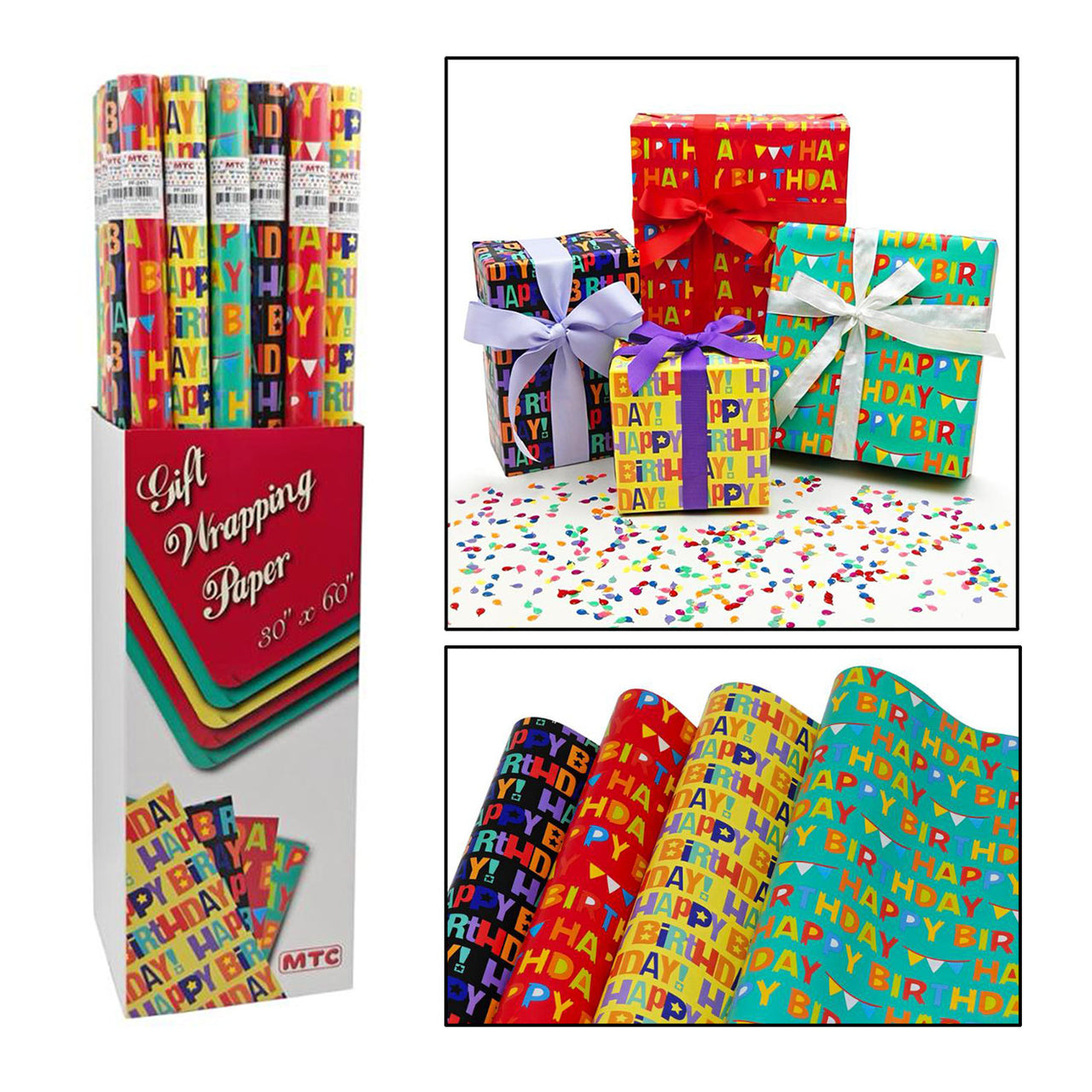 30"x60" Birthday Wrapping Paper (Assorted) (72 Rolls)