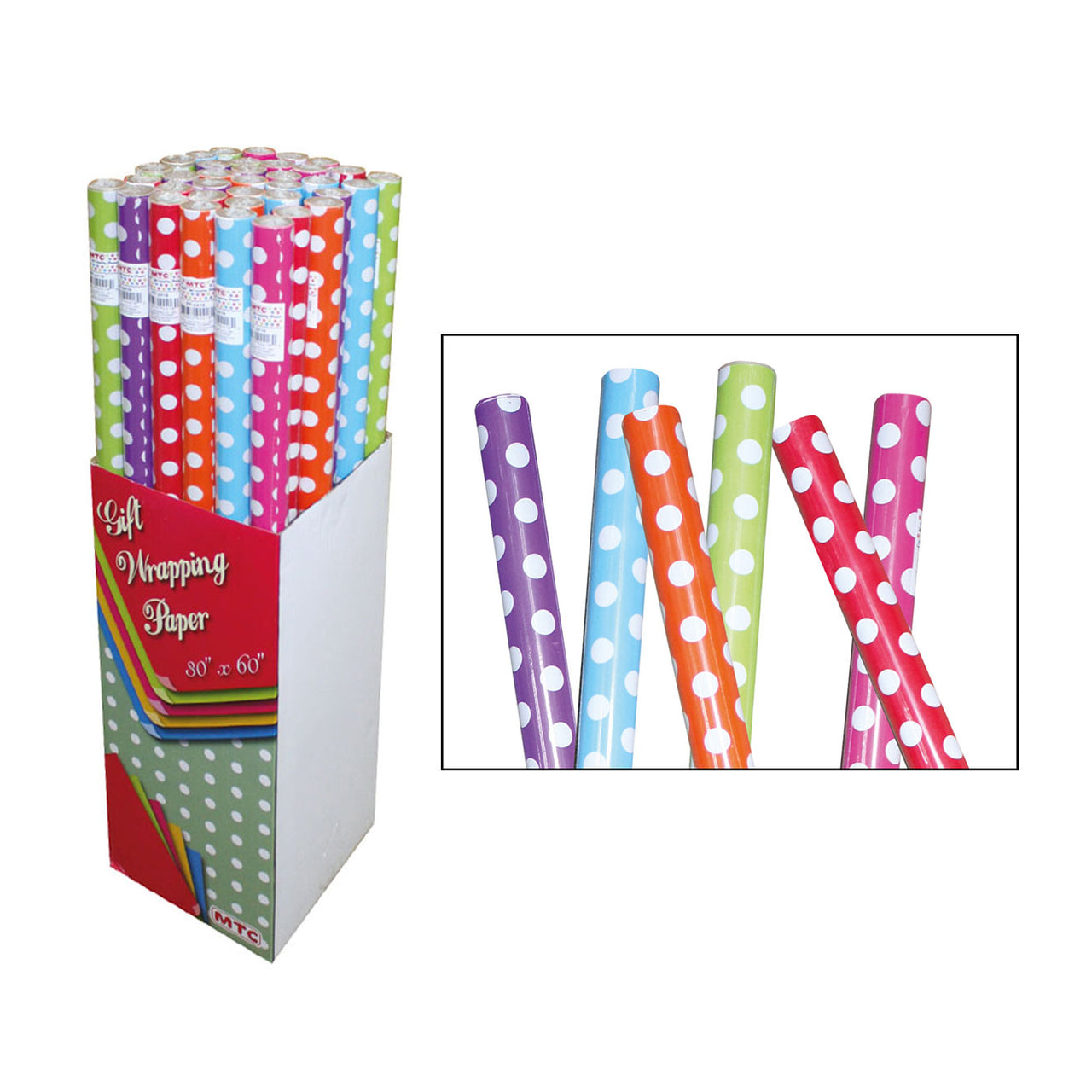 30"x60" Polka Dot Wrapping Paper (Assorted) (72 Rolls)