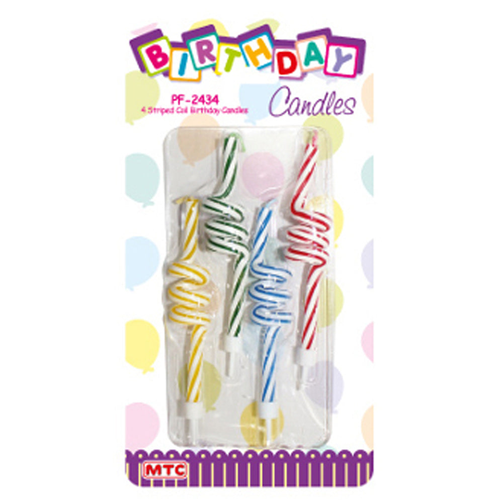 4  Pcs. Striped Coil B'Day Candles (24 Packs)