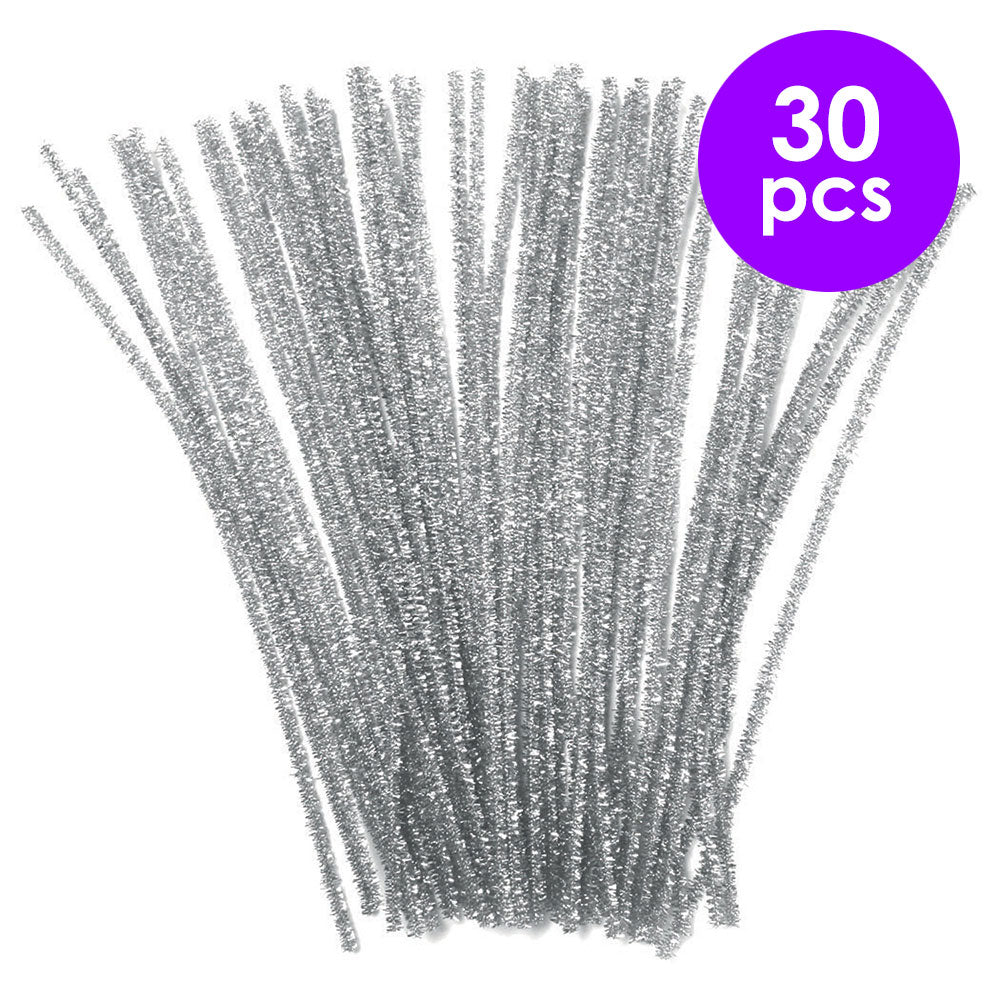 30  Pcs. Metallic Chenille Stems - Silver (24 Packs)
