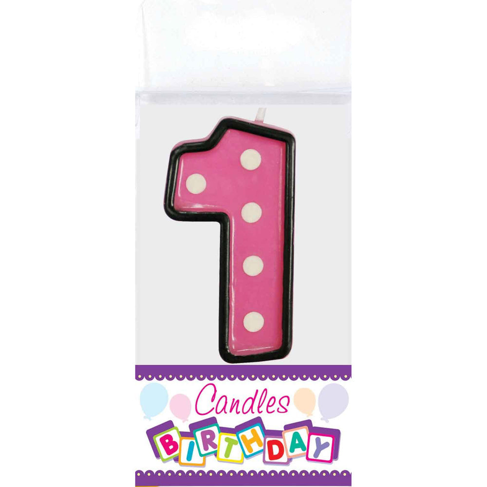 2.5" Dot Numeral Candle - #1 Pink (24 Packs)