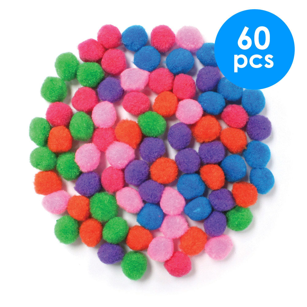 60  Pcs. 1" Pom Poms - Asst Bright (24 Packs)