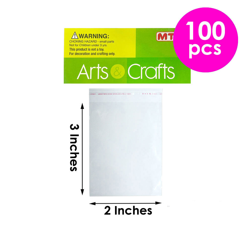 100 Pcs. 2"x3" Clear Self-Adhesive Bags (24 Packs)