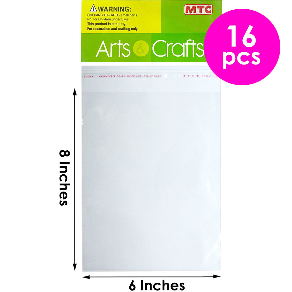 16 Pcs. 6"x8" Clear Self-Adhesive Bags (24 Packs)