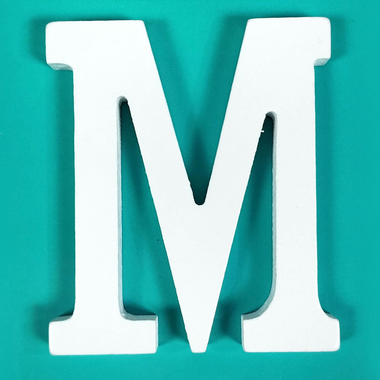 8" White Wood Letter - M (12 Packs)