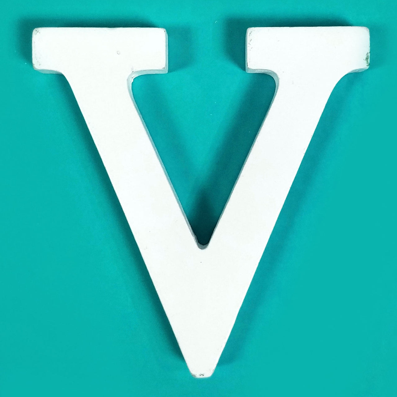 8" White Wood Letter - V (12 Packs)