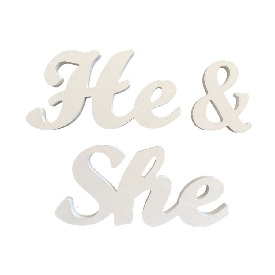 3"H Wood Letter Set - He & She (6 Packs)