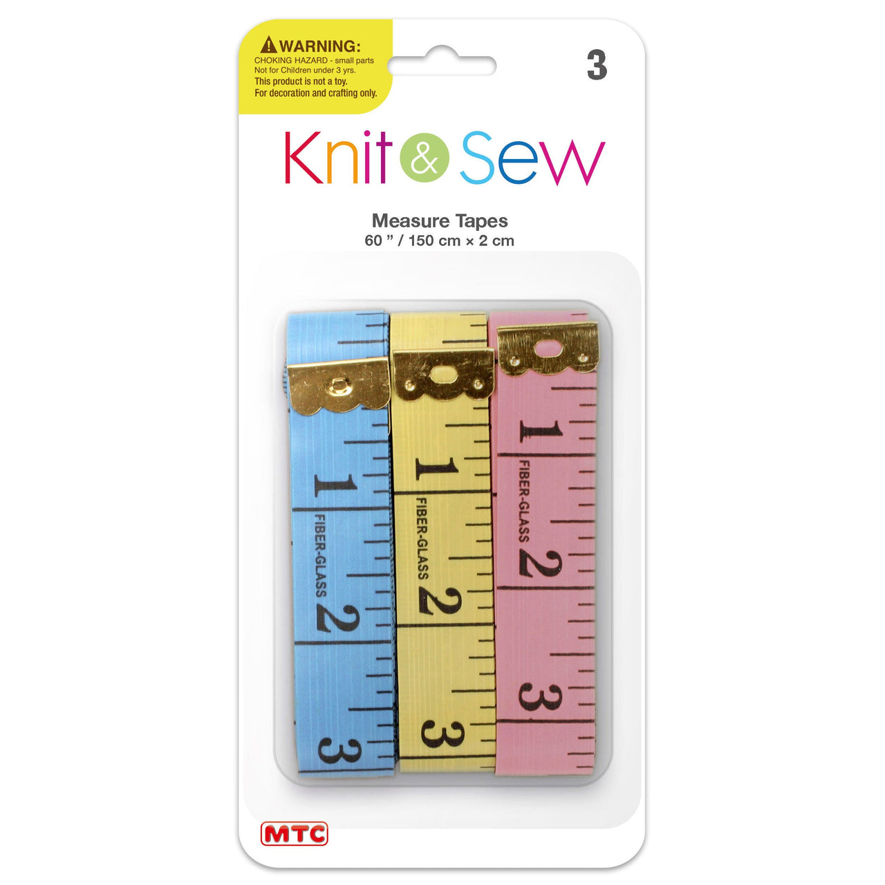 3 Pcs. 150 cm  X 2 cm Measure Tapes-Asst.Colors (24 Packs)