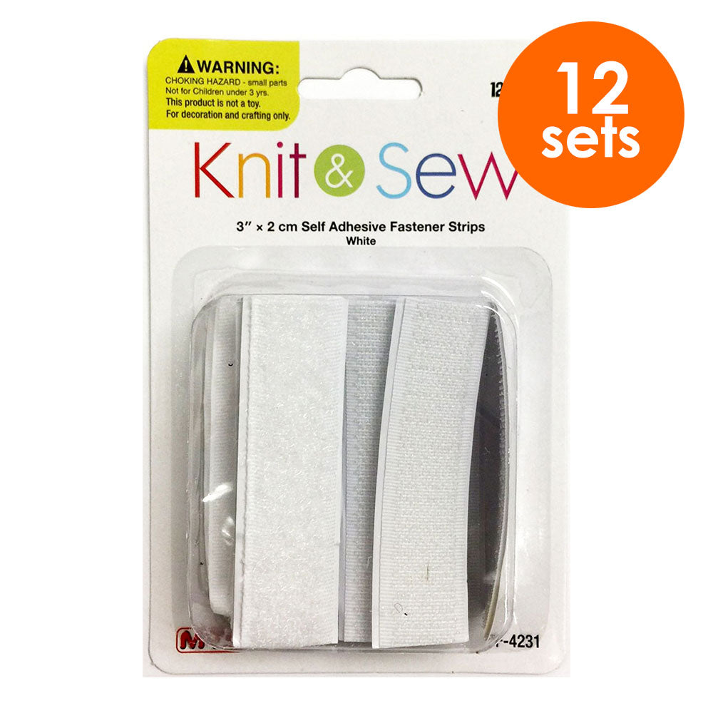 12 Sets 3" x2 cm Self Adhesive Fastener Strip-White (24 Packs)