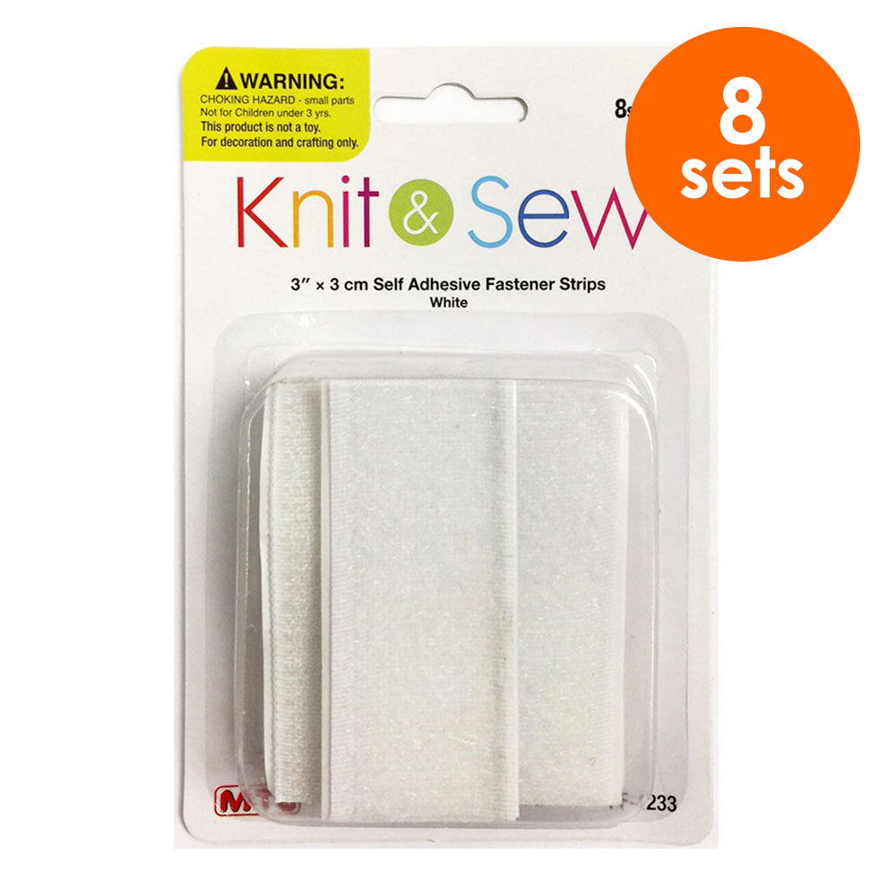 8 Sets 3"x3 cm Self Adhesive Fastener Strip-White (24 Packs)