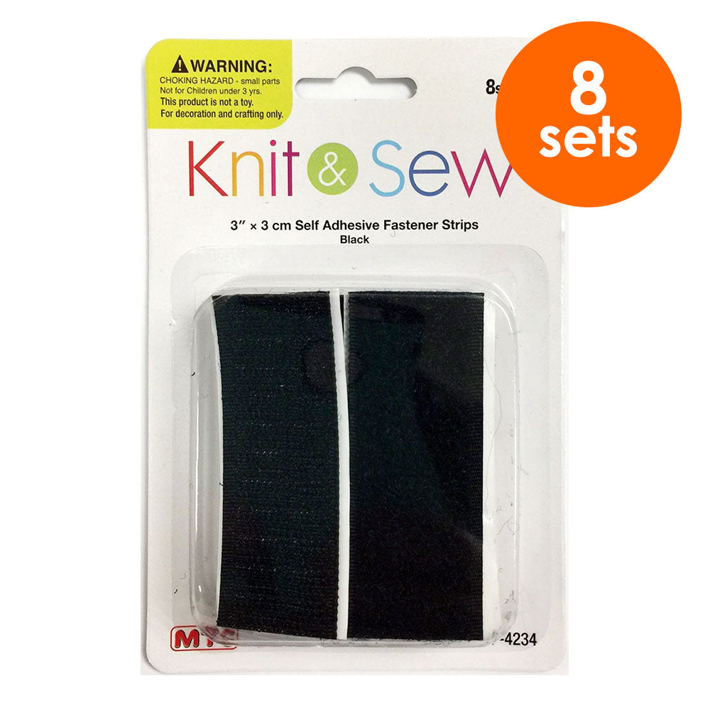 8 Sets 3"x3 cm Self Adhesive Fastener Strip-Black (24 Packs)
