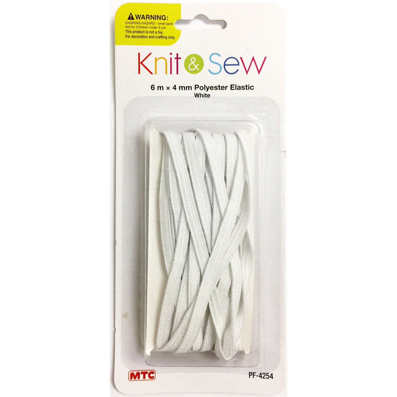 6 m x 4 mm Polyester Elastic - White (24 Packs)