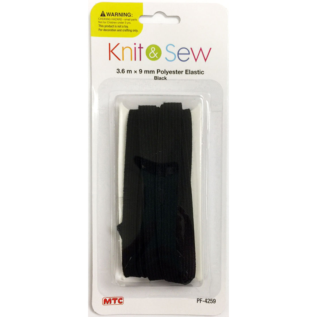 3.6 m x 9 mm Polyester Elastic - Black (24 Packs)