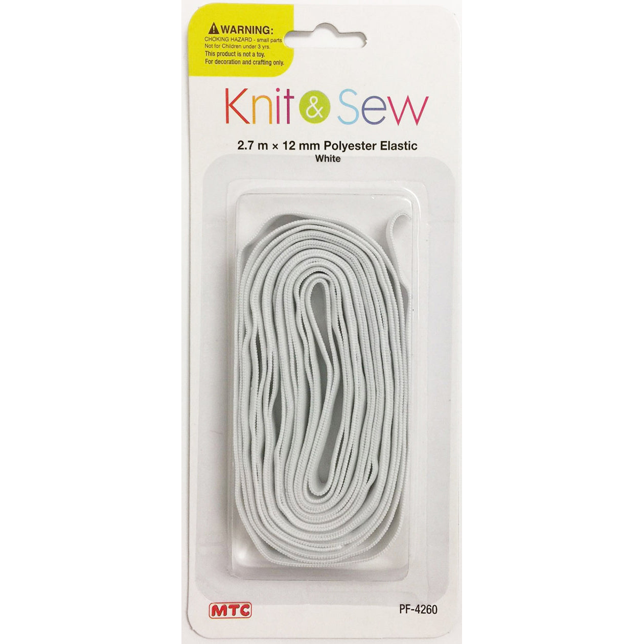 2.7 m x 2 mm Polyester Elastic - White (24 Packs)