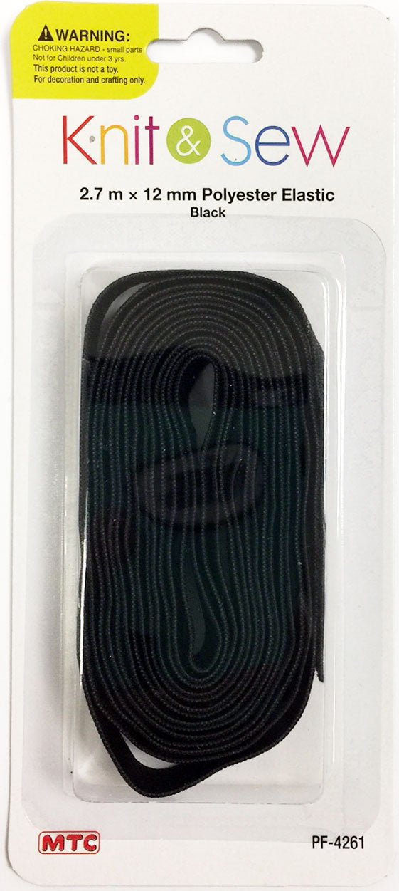 2.7 m x 2 mm Polyester Elastic - Black (24 Packs)