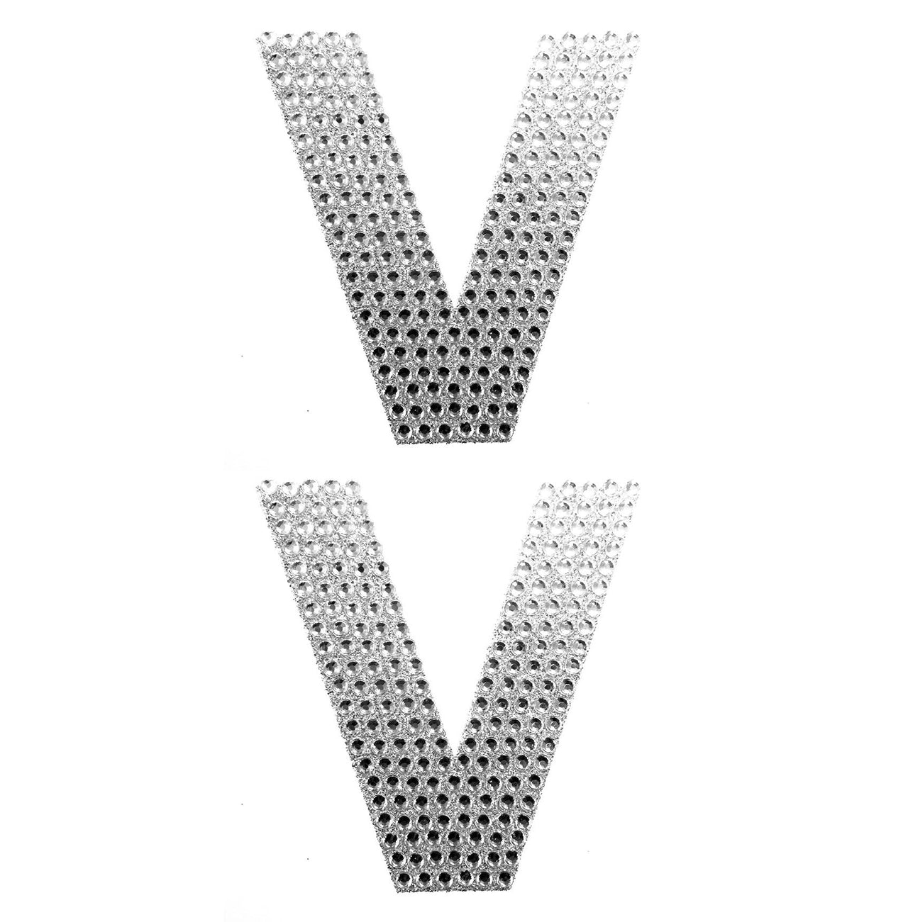 2 Pcs. 4" Rhinestone Stickers - V Silver (24 Packs)