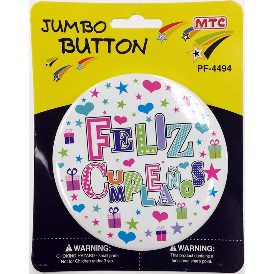 4" Feliz Cumpleanos Jumbo Button (24 Packs)
