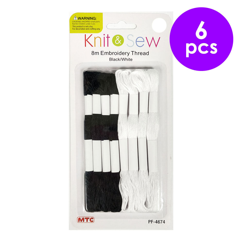 6 Pcs. 8 m Embroidery Thread - Black White (24 Packs)