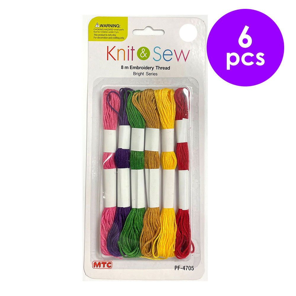 6 Pcs. 8 m Embroidery Thread - Bright Colors (24 Packs)