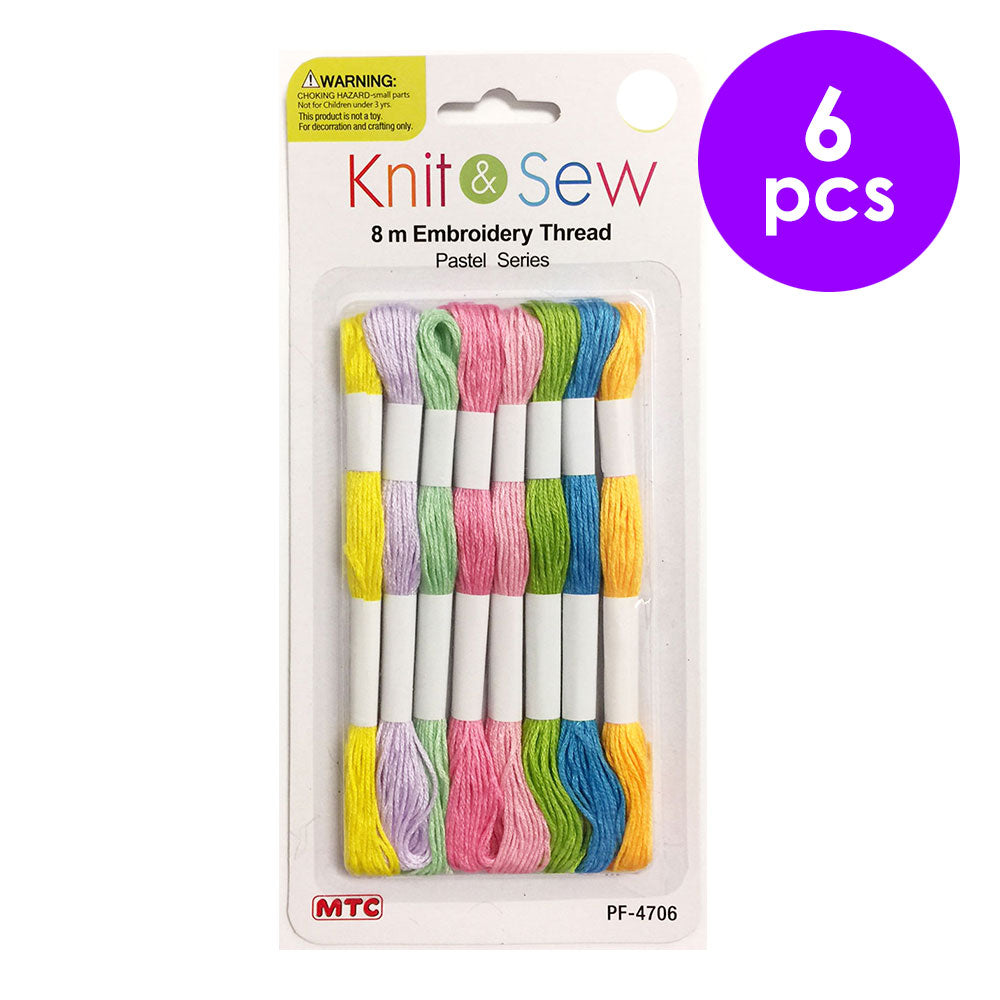 6 Pcs. 8 m Embroidery Thread - Pastel Colors (24 Packs)