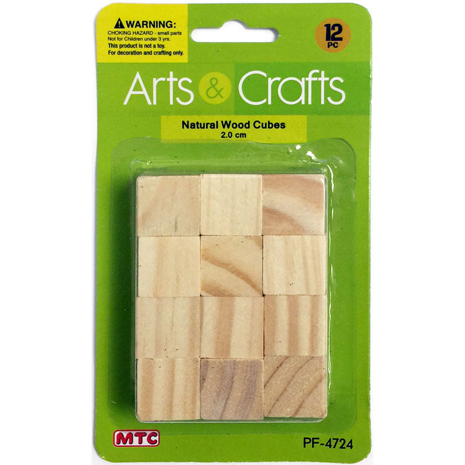 12 Pcs. 2 cm Natural Wood Cubes (24 Packs)