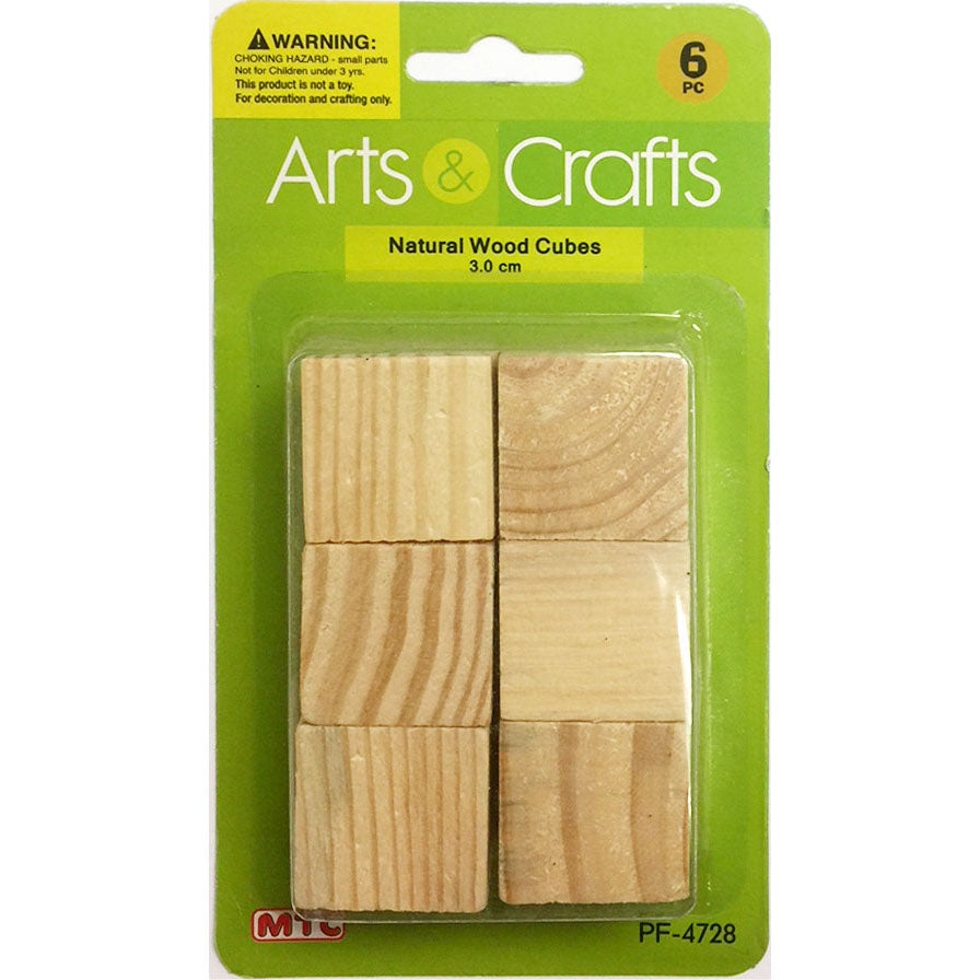 6 Pcs. 3 cm Natural Wood Cubes (24 Packs)