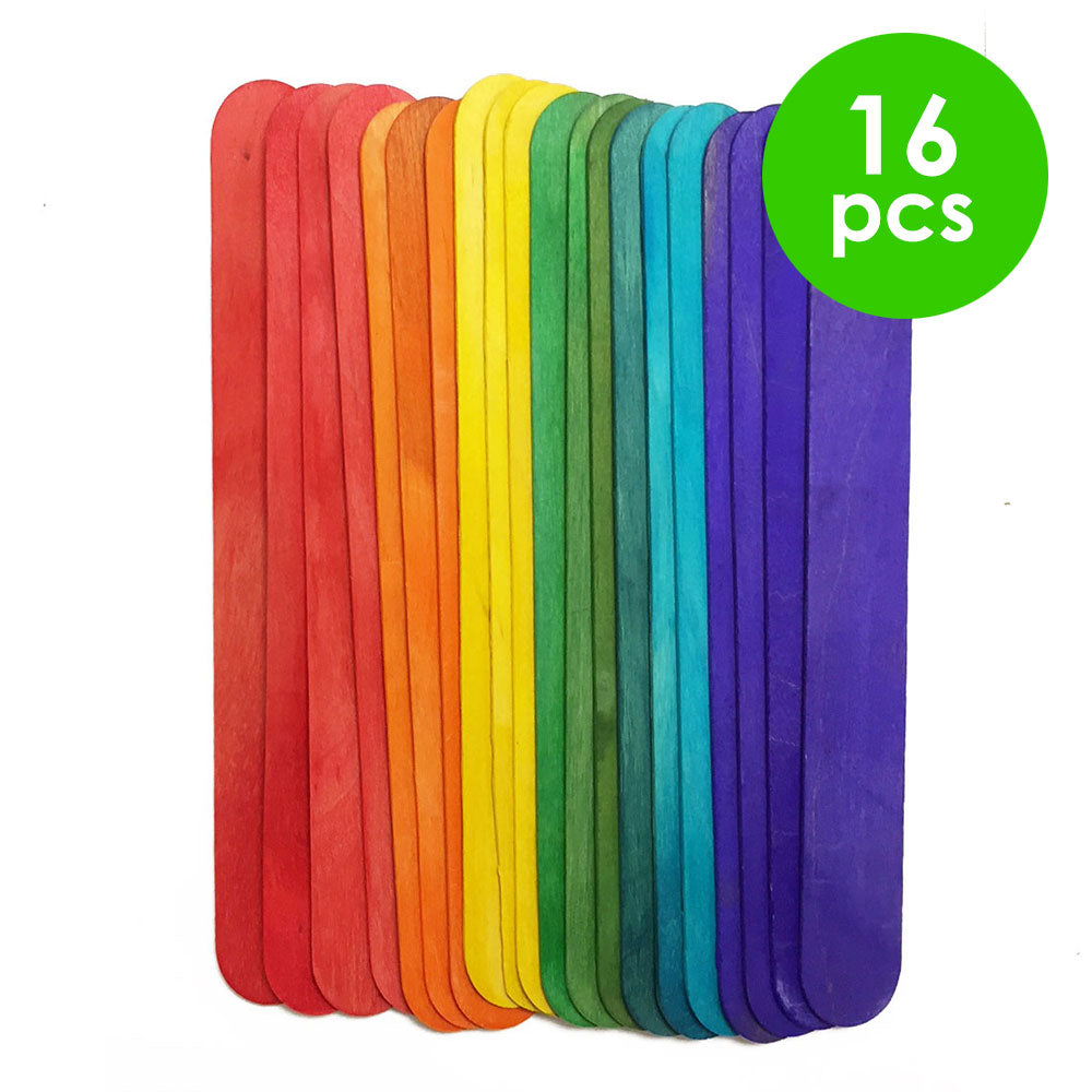 16 Pcs. 8"x1" Colored Wood Sticks - Assorted (24 Packs)