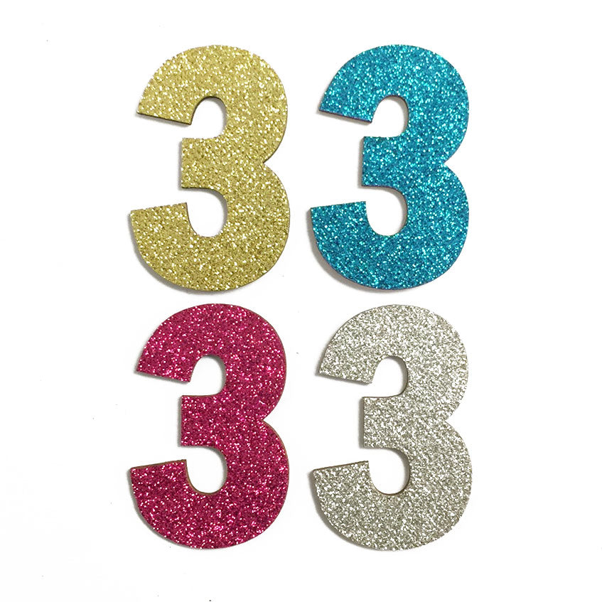 4 Pcs. 2.5" Glittered Wood Number #3 (24 Packs)