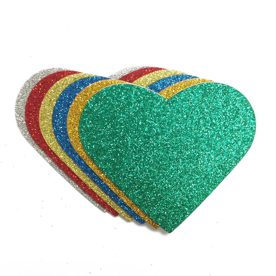 5 Pcs. 3.5" Glittered Adhesive Foam Sticker - Heart (24 Packs)