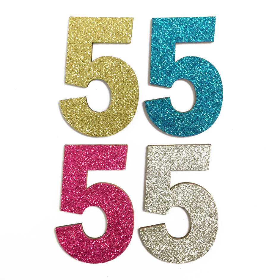4 Pcs. 2.5" Glittered Wood Number #5 (24 Packs)