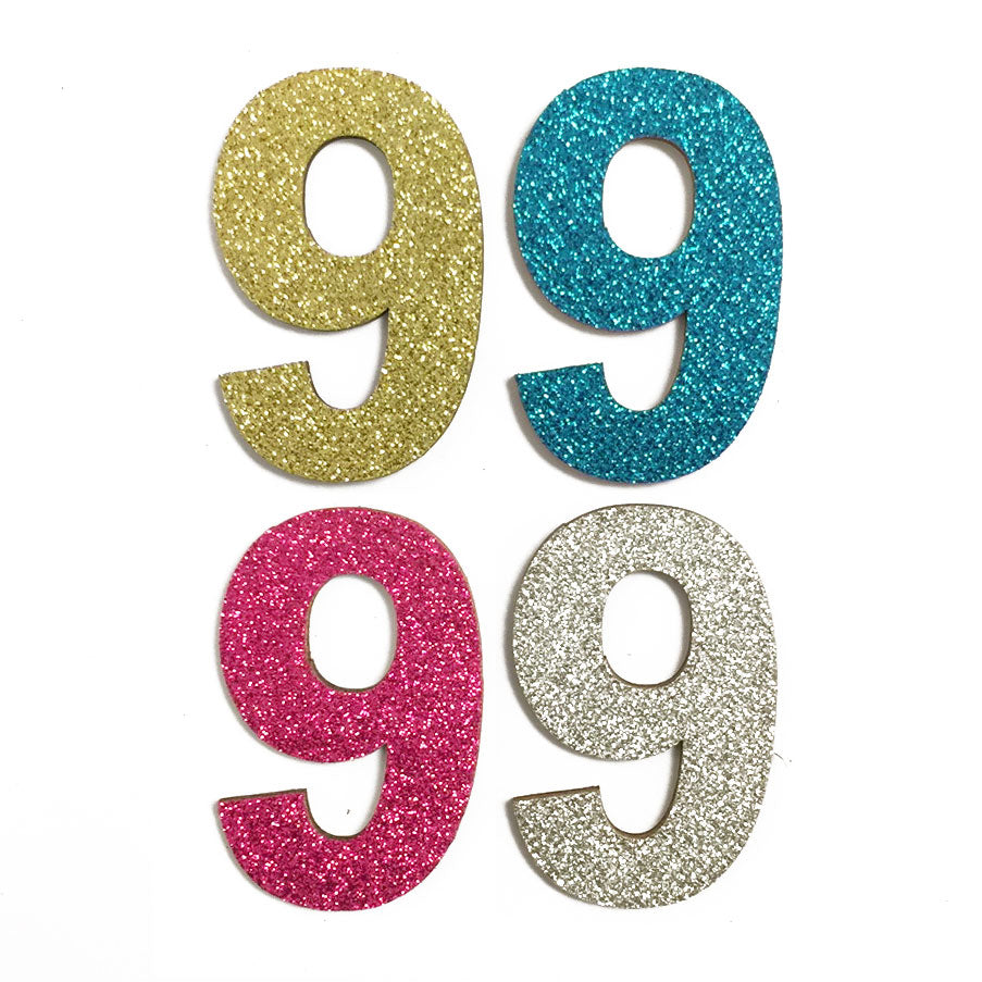 4 Pcs. 2.5" Glittered Wood Number #9 (24 Packs)
