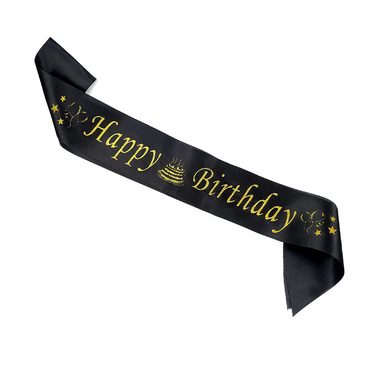 Happy Birthday Glittered Sash - Black (24 Packs)
