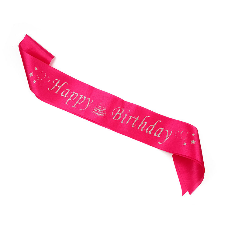 Happy Birthday Glittered Sash - Magenta (24 Packs)
