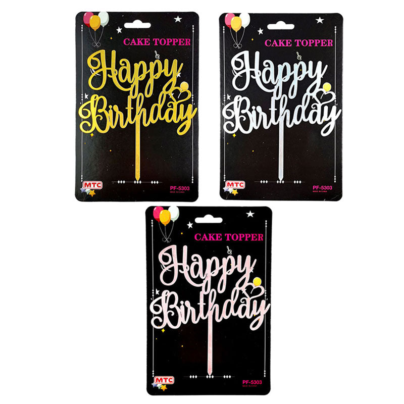 Plastic Cake Topper Happy Birthday - Assorted (24 Packs)