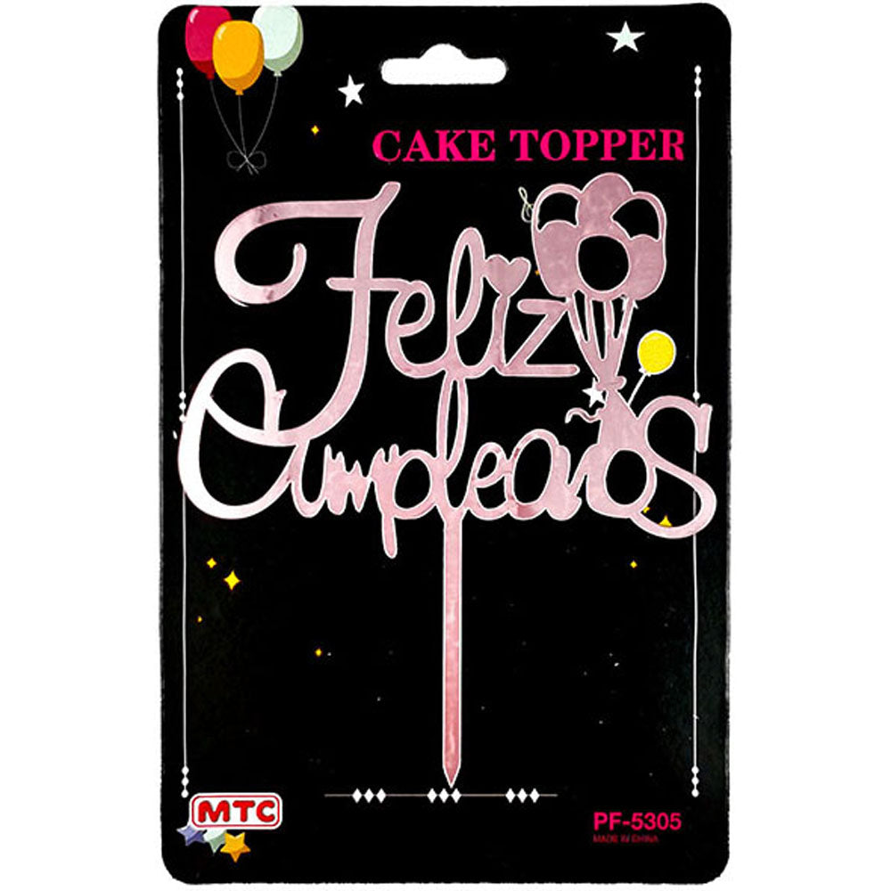 Plastic Cake Topper Feliz Cumpleanos - Rose Gold (24 Packs)