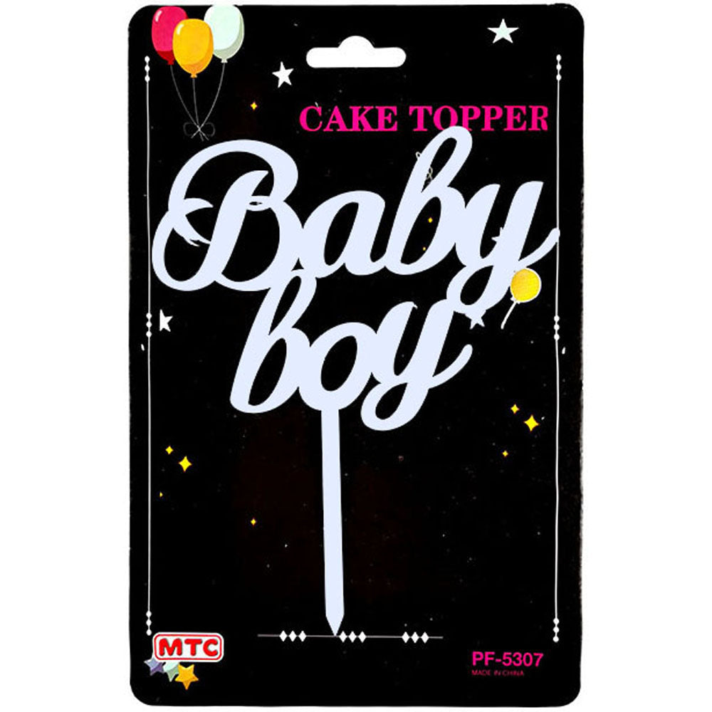 Plastic Cake Topper Baby Boy -Light Blue (24 Packs)