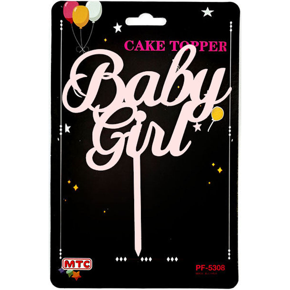 Plastic Cake Topper Baby Girl - Pink (24 Packs)