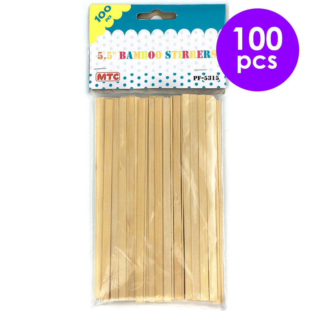100 Pcs. 5.5" Bamboo Stirrers (24 Packs)